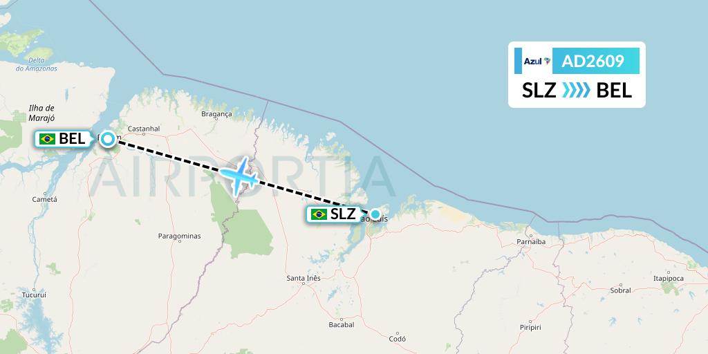 AD2609 Azul Brazilian Airlines Flight Map: Sao Luis to Belem