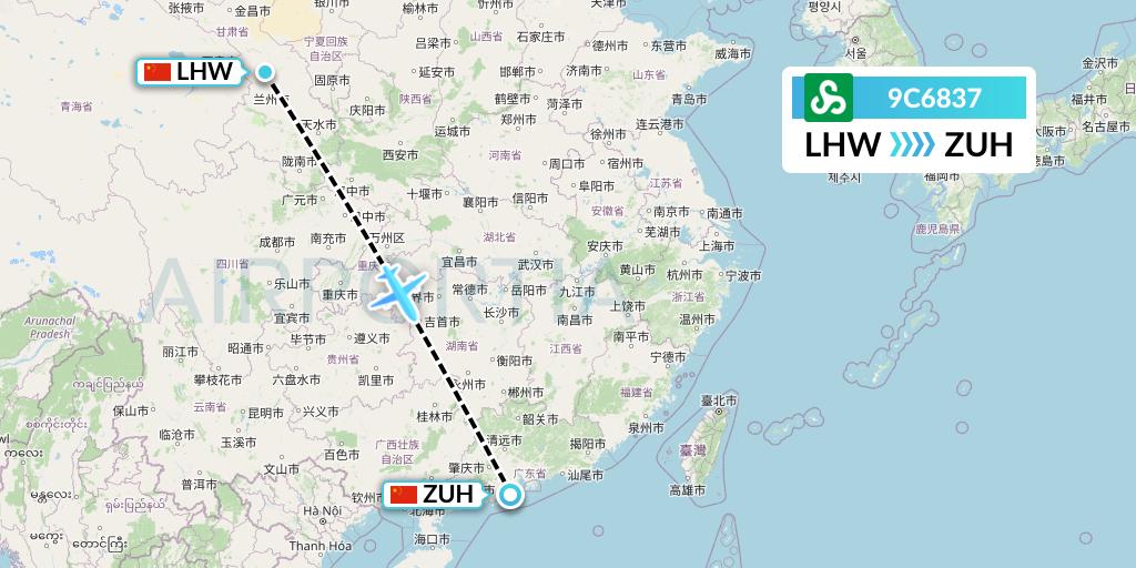 9C6837 Spring Airlines Flight Map: Lanzhou to Zhuhai