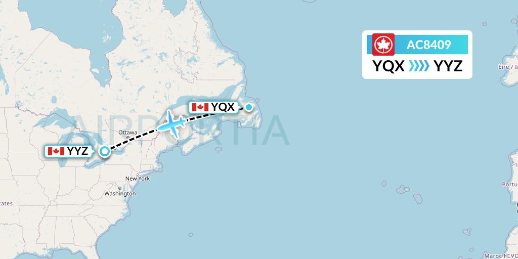 AC8409 Air Canada Flight Map: Gander to Toronto