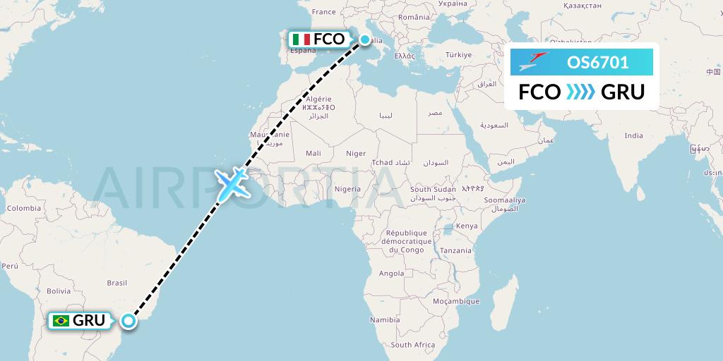 OS6701 Austrian Airlines Flight Map: Rome to Sao Paulo