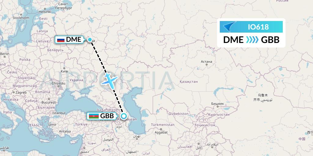 IO618 IrAero Flight Map: Moscow to Qabala