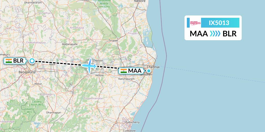 IX5013 Air India Express Flight Map: Chennai to Bangalore
