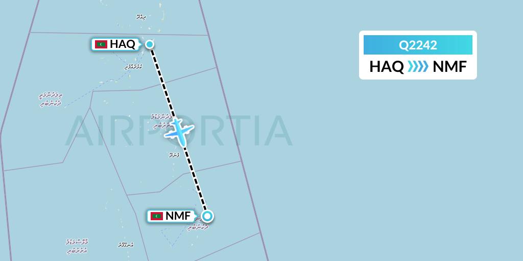 Q2242 Maldivian Flight Map: Hanimaadhoo Island to Male