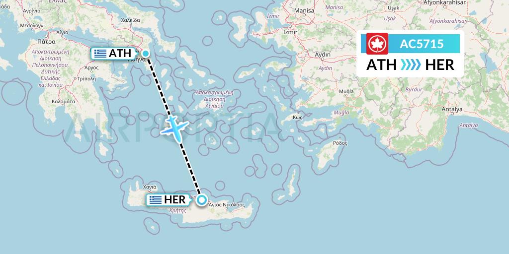 AC5715 Air Canada Flight Map: Athens to Heraklion