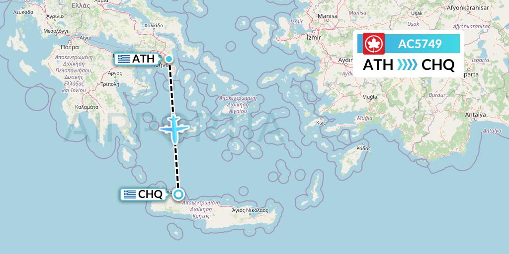 AC5749 Air Canada Flight Map: Athens to Chania