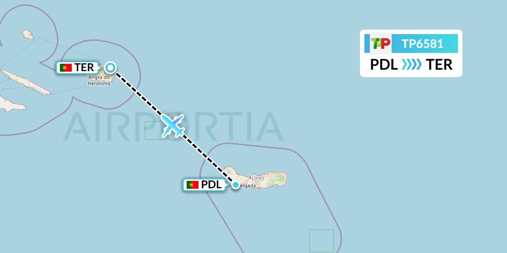 TP6581 TAP Portugal Flight Map: Ponta Delgada to Lajes