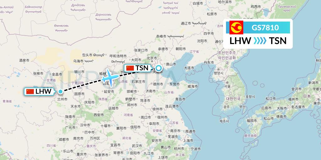 GS7810 Tianjin Airlines Flight Map: Lanzhou to Tianjin
