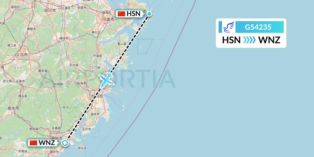 G54235 China Express Airlines Flight Map: Zhoushan to Wenzhou