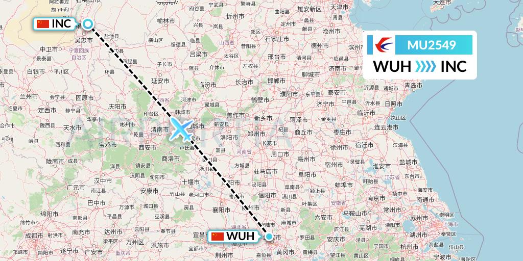 MU2549 China Eastern Airlines Flight Map: Wuhan to Yinchuan