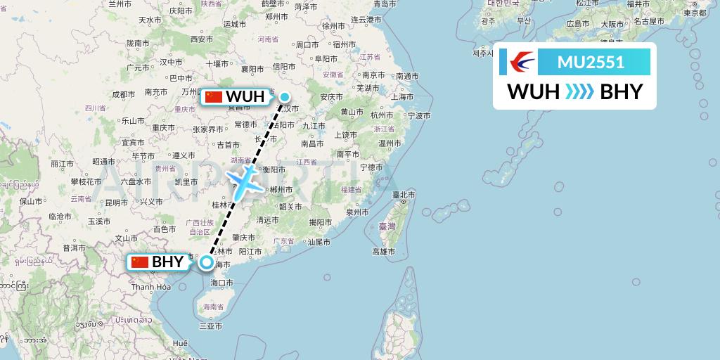 MU2551 China Eastern Airlines Flight Map: Wuhan to Beihai