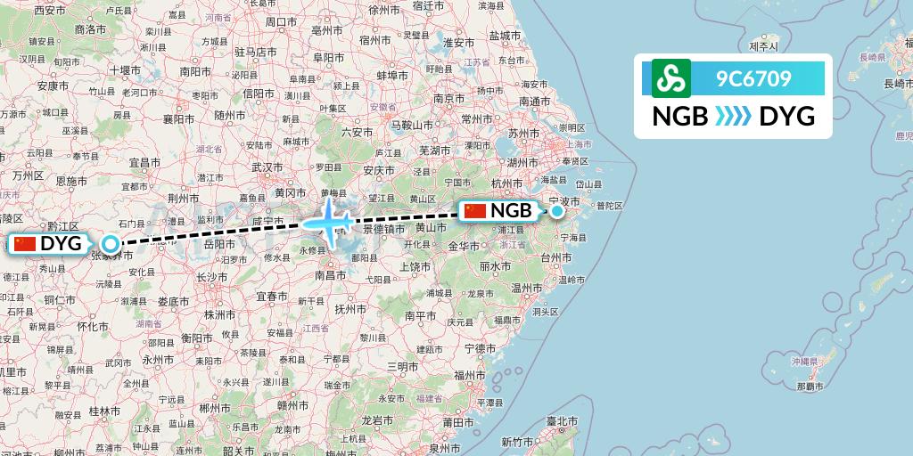 9C6709 Spring Airlines Flight Map: Ningbo to Dayong