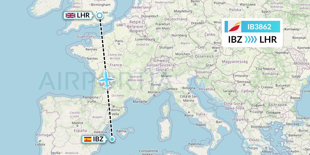 IB3862 Iberia Flight Map: Ibiza to London