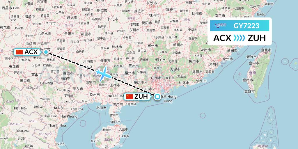 GY7223 Colorful GuiZhou Airlines Flight Map: Xingyi to Zhuhai