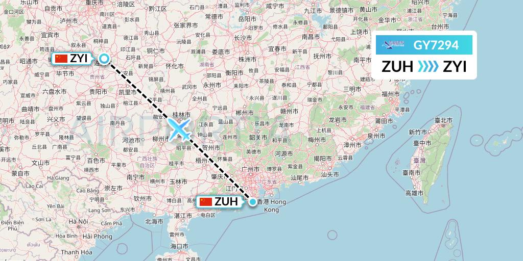 GY7294 Colorful GuiZhou Airlines Flight Map: Zhuhai to Zunyi