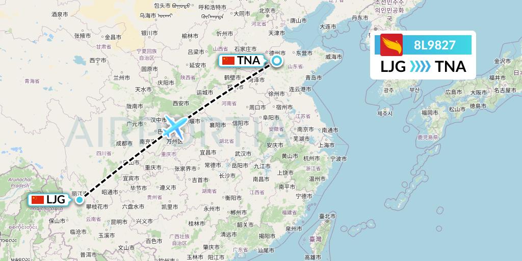 8L9827 Lucky Air Flight Map: Lijiang to Jinan
