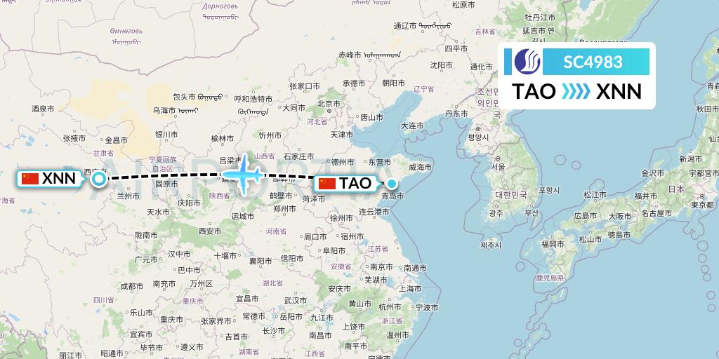 SC4983 Shandong Airlines Flight Map: Qingdao to Xining