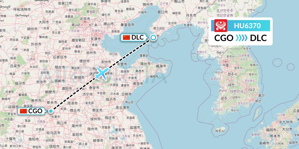 HU6370 Hainan Airlines Flight Map: Zhengzhou to Dalian