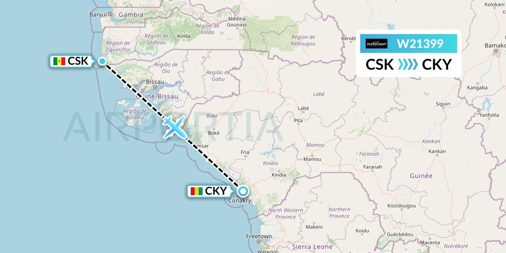 W21399 Flex Flight Flight Map: Cap Skirring to Conakry