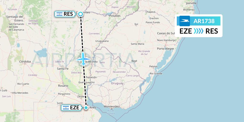 AR1738 Aerolineas Argentinas Flight Map: Buenos Aires to Resistencia