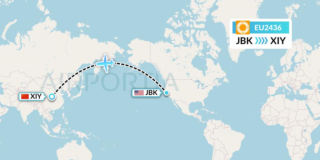 EU2436 Chengdu Airlines Flight Map: Berkeley to Xi'an