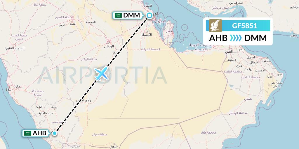 GF5851 Gulf Air Flight Map: Abha to Dammam