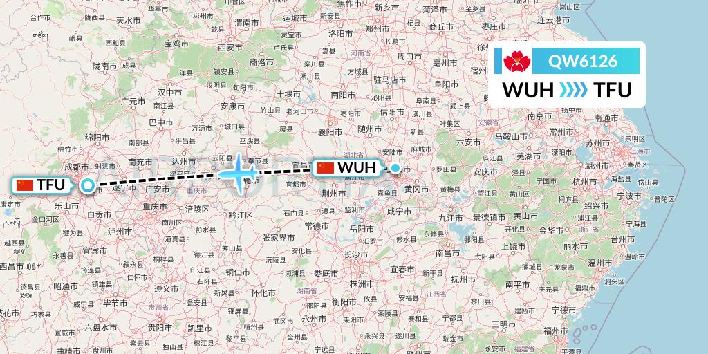 QW6126 Qingdao Airlines Flight Map: Wuhan to Chengdu