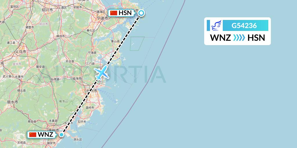 G54236 China Express Airlines Flight Map: Wenzhou to Zhoushan