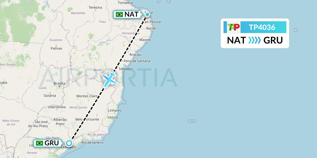 TP4036 TAP Portugal Flight Map: Natal to Sao Paulo