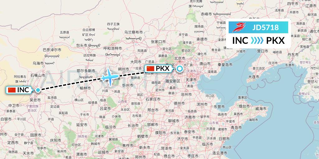 JD5718 Capital Airlines Flight Map: Yinchuan to Beijing