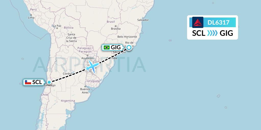DL6317 Delta Air Lines Flight Map: Santiago to Rio de Janeiro