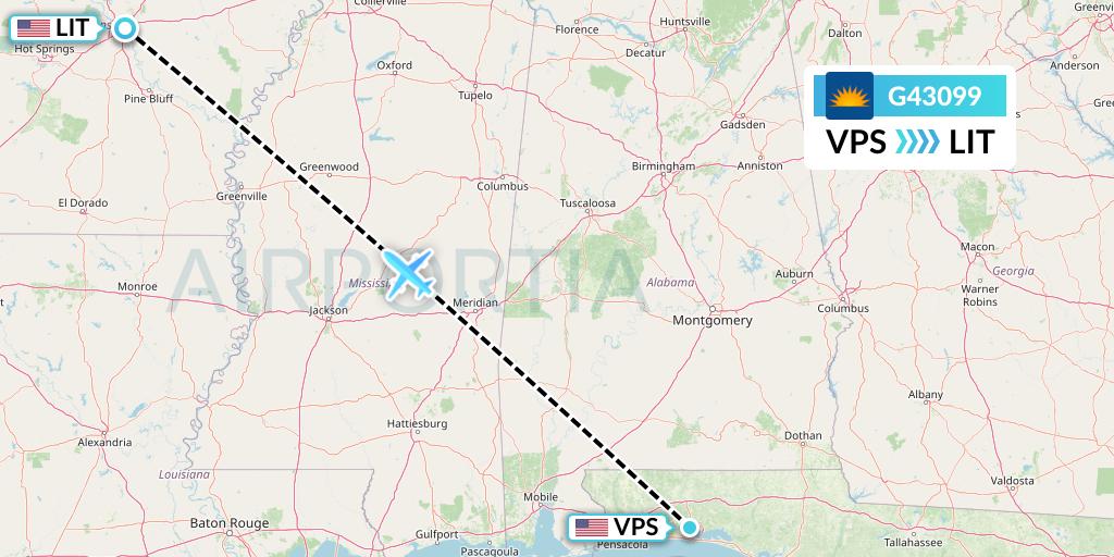 G43099 Allegiant Air Flight Map: Valparaiso to Little Rock