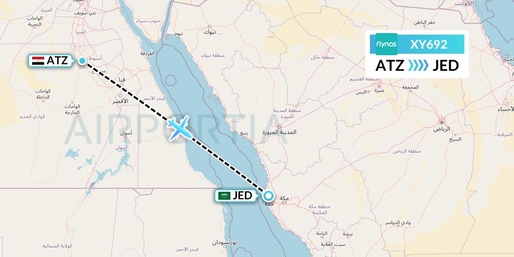 XY692 Flynas Flight Map: Assiut to Jeddah