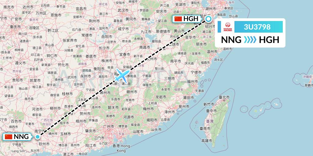 3U3798 Sichuan Airlines Flight Map: Nanning to Hangzhou