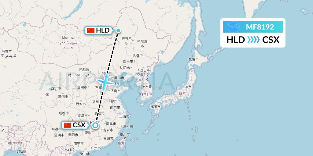MF8192 Xiamen Airlines Flight Map: Hailar to Changsha