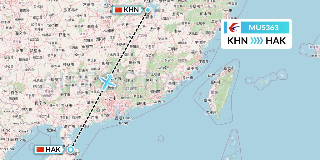 MU5363 China Eastern Airlines Flight Map: Nanchang to Haikou