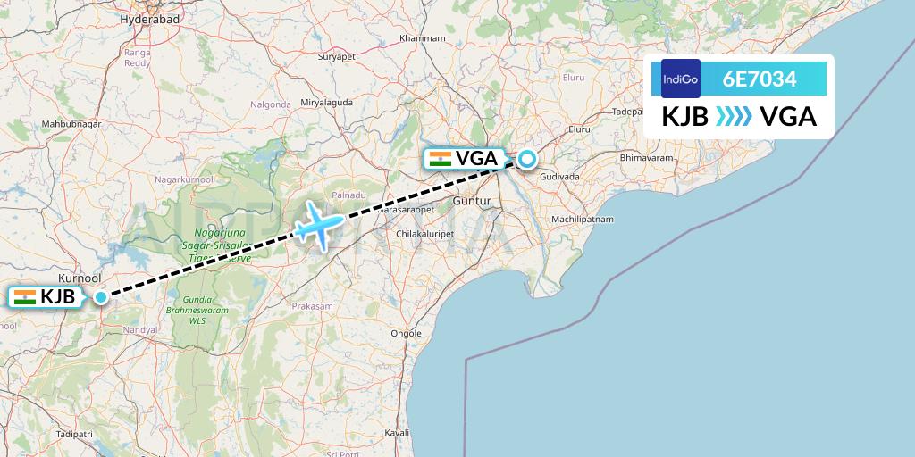6E7034 IndiGo Airlines Flight Map: Bellary to Vijayawada