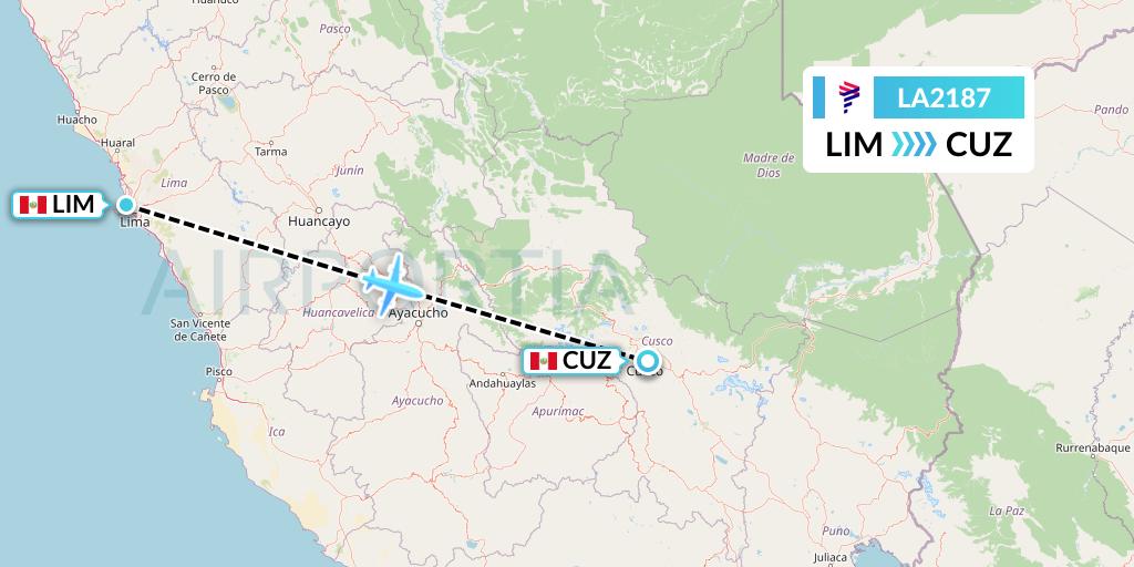 LA2187 LAN Airlines Flight Map: Lima to Cusco