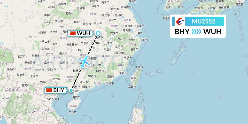 MU2552 China Eastern Airlines Flight Map: Beihai to Wuhan