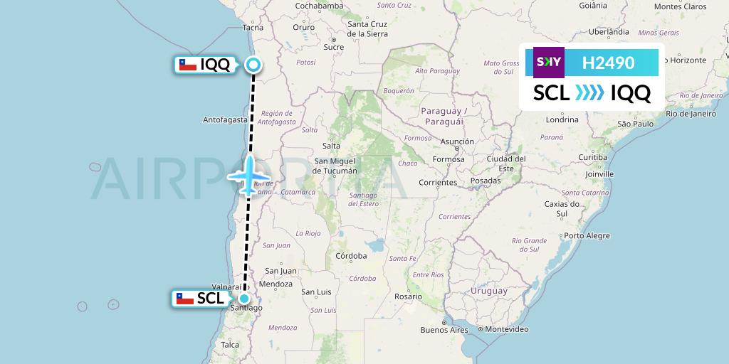 H2490 Sky Airline Flight Map: Santiago to Iquique