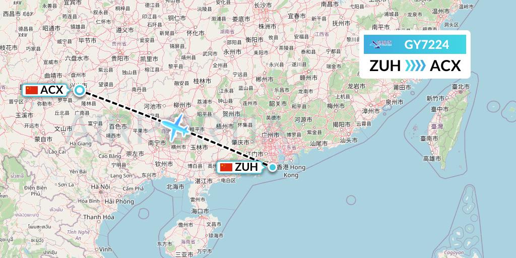 GY7224 Colorful GuiZhou Airlines Flight Map: Zhuhai to Xingyi