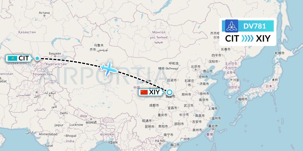 DV781 SCAT Flight Map: Shymkent to Xi'an