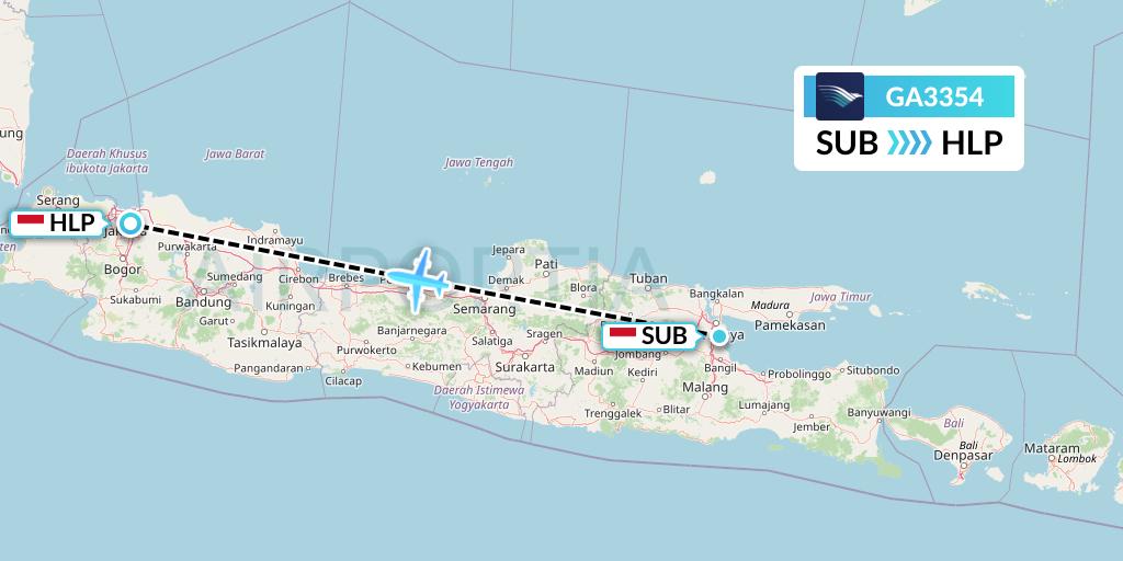 GA3354 Garuda Indonesia Flight Map: Surabaya to Jakarta