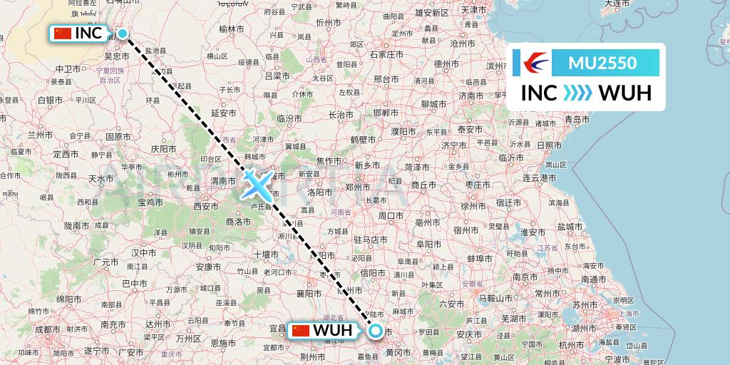 MU2550 China Eastern Airlines Flight Map: Yinchuan to Wuhan