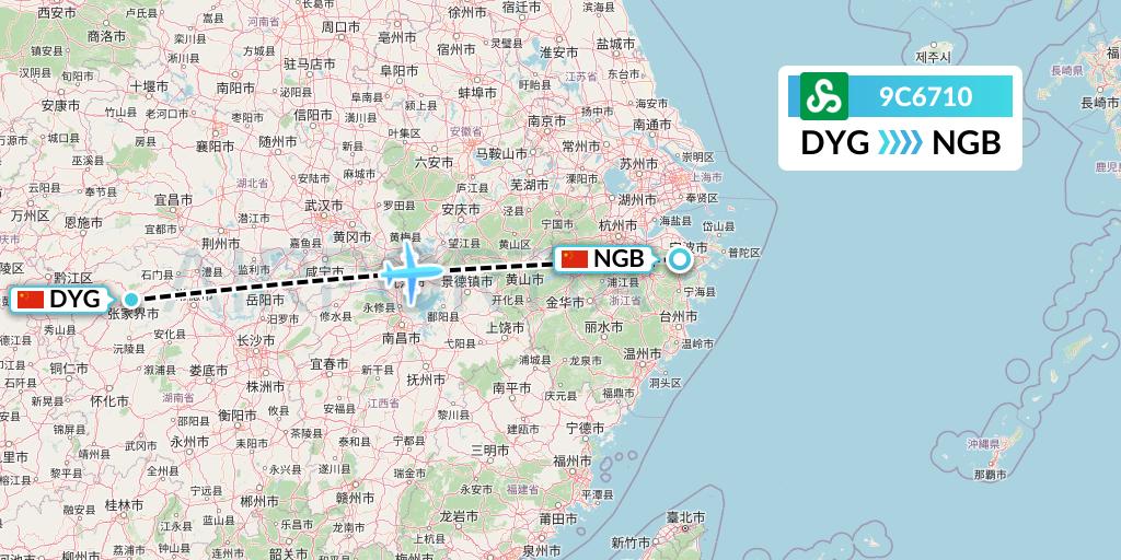 9C6710 Spring Airlines Flight Map: Dayong to Ningbo