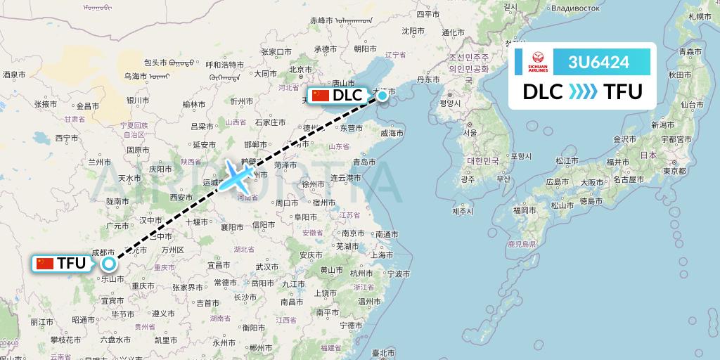 3U6424 Sichuan Airlines Flight Map: Dalian to Chengdu