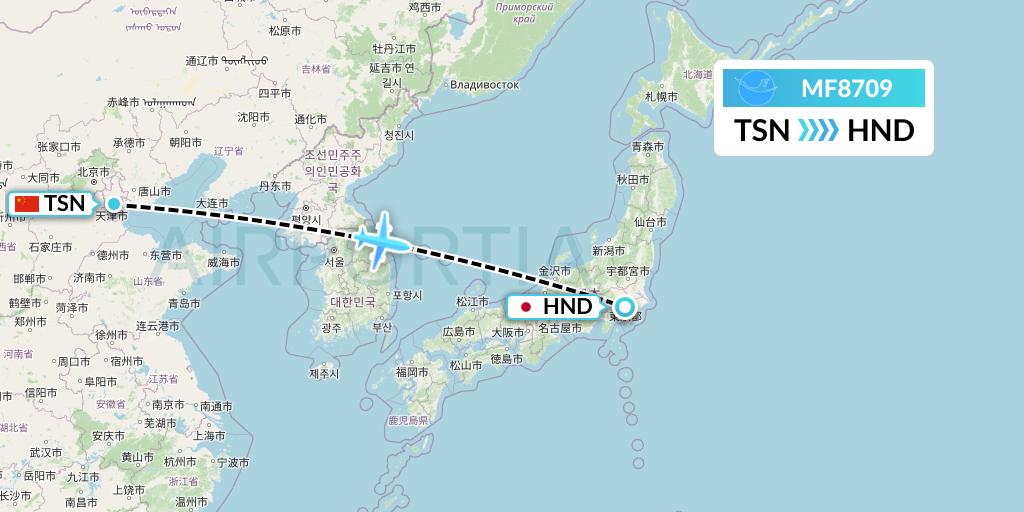 MF8709 Xiamen Airlines Flight Map: Tianjin to Tokyo