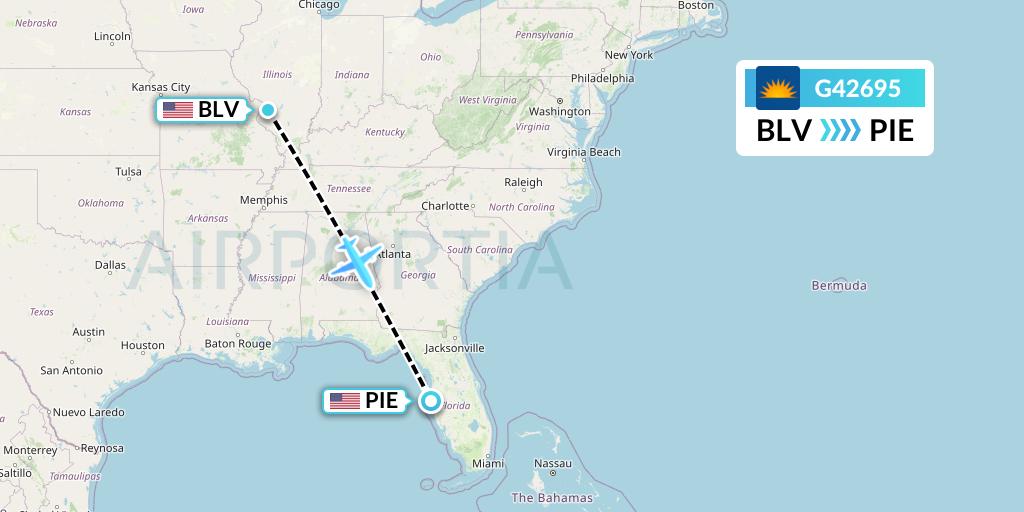 G42695 Allegiant Air Flight Map: Belleville to St. Petersburg