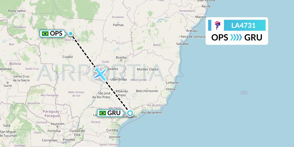 LA4731 LAN Airlines Flight Map: Sinop to Sao Paulo