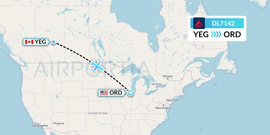 DL7142 Delta Air Lines Flight Map: Edmonton to Chicago