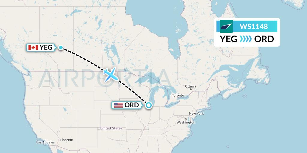 WS1148 WestJet Flight Map: Edmonton to Chicago